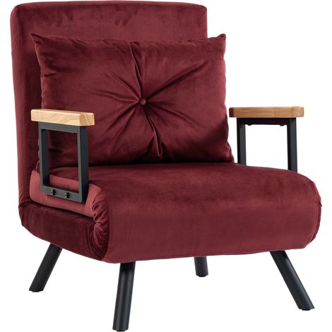 HOMCOM Poltrona Letto Singola 4 in 1 con Schienale Regolabile, Rosso vino