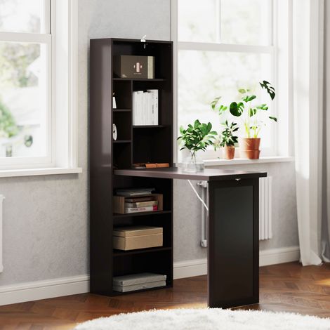 Bureau Pratique avec rangement pliable murale rabattable avec bibliothèque poste de travail tableau à craie et étagère réglable DaGou
