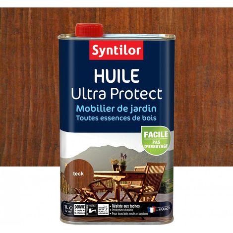 Huile Ultra protec 1 l pour bois teck – Rendement 12 m²/l – Application directe sans vieillissement – Aspect mat – Syntilor