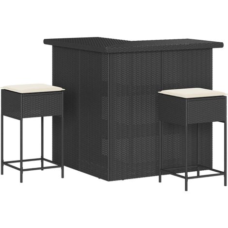 vidaXL Gartenbarset 3-teilig mit Kissen Schwarz Poly-Rattan (1/5)
