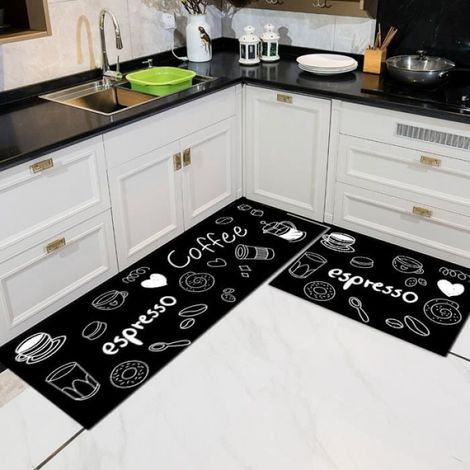 Tapis de Cuisine - - Lot de 2 - Antidérapants - Imperméables - Cuir PVC (1/3)