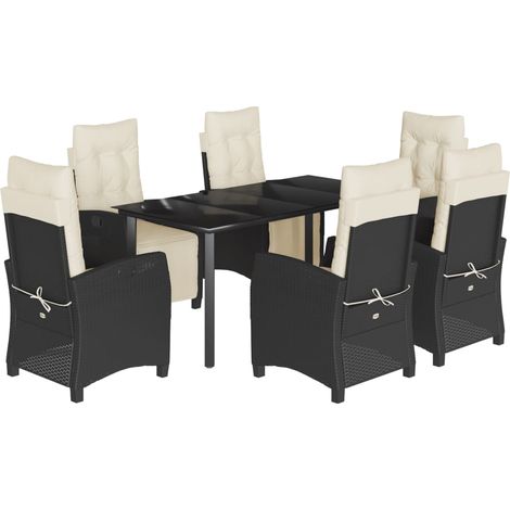 Maison Exclusive - 7-tlg. Garten-Essgruppe mit Kissen Schwarz Pol