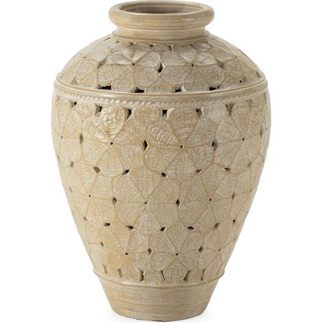 Cache pot crème en terre cuite sculptée - Crème (1/3)