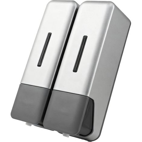 Soavoa Distributeur Savon Double YW-201 Argenté Sans Perçage Étanche 2x250ml pour Salle de Bain et Cuisine Moderne (1/4)
