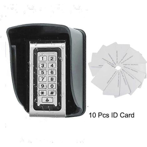 Clavier de contrôle d'accès RFID 125 kHz en métal avec lecteur de cartes 125 kHz, 2000 utilisateurs, porte-clés, système de contrôle d'accès pour porte avec 10 cartes et couvercle. (1/5)