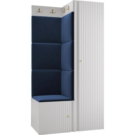 Meuble d'entrée Hartford 390, Polo 891, 186x82x46cm, Stratifié, Tissu, MDF, Murale, À poser