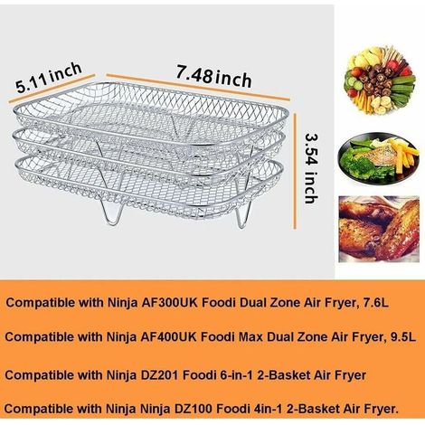 SNQ – Grille empilable pour friteuse à air – 3 niveaux – Compatible Ninja AF300EU/AF400EU – Acier inoxydable – Circulation d'air améliorée (1/4)