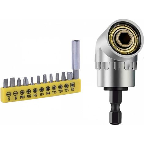 Set di 12 adattatori per cacciavite a gomito a 105° con adattatore rotante, adatto per uso professionale con utensili a gomito corti.