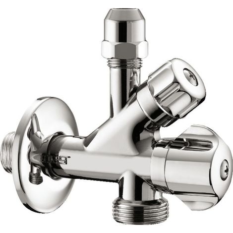 Rubinetto sottolavabo e per lavatrice senza filtro - cromato, chiusure a vitoni indipendenti, calotta svizzera, rosone scorrevole in acciaio inox - Misura 1/2" x 3/4" x 10 0550S400CR (1/2)