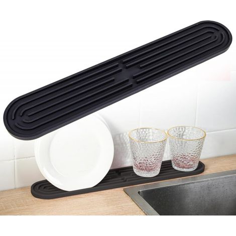 Schmale Abtropfmatte, Barmatte aus Silikon, rutschfeste Trockenmatte, 43 x 7,5 x 1 cm, schwarz (1/5)