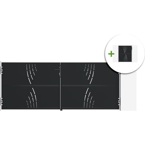 Portail battant acier 3m NALI VELETA H.120cm noir + Portillon H.120cm noir