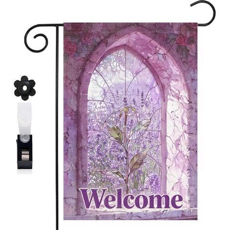 Drapeau vertical tulipes orange et arche gothique 30 x 45 cm décoration jardin d'été (1/5)