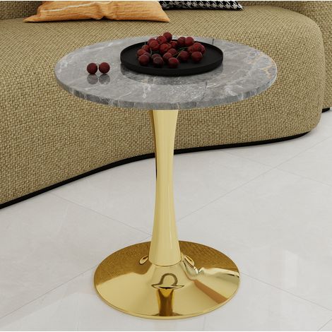 MEUBLIV Runder Couchtisch 70x70 cm goldfarben – Tischplatte in Marmoroptik, für 2–4 Personen (1/5)