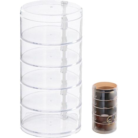Organizador de cinturón de plástico transparente de 5 capas con cajón giratorio, 4,5 x 8,7 pulgadas, para joyas y maquillaje.