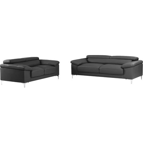Canapés 3 places et 2 places en cuir gris anthracite SOLANGE (1/5)