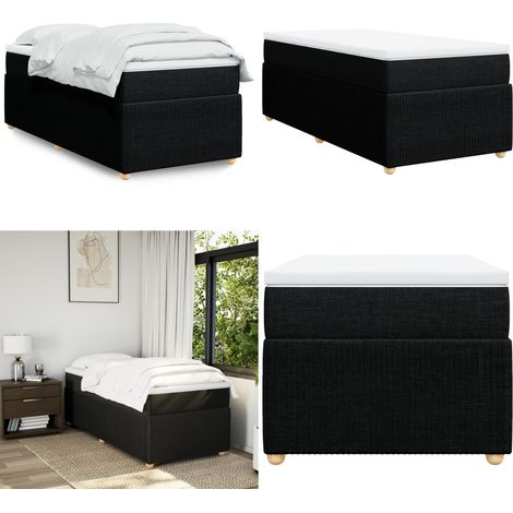vidaXL Sommier à lattes de lit avec matelas Noir 90x190 cm Tissu (1/5)