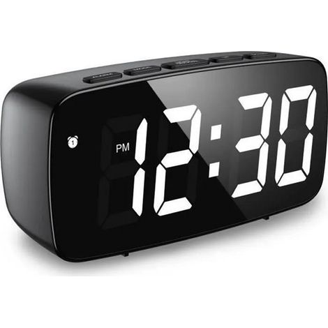 Réveil Numérique, Alarm Réveil LED avec Snooze, Luminosité réglable, ave mode jour de travail, 2 modes d'alimentation (Noir) (1/5)