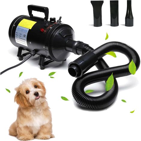 2800W Dog Hair Dryer Blaster Pet Grooming Hair Dryer High Velocity Motorbike Dryer Low Noise with 3 Nozzles 2.5M Hose Stepless Speed Gear Control, Black (1/5)