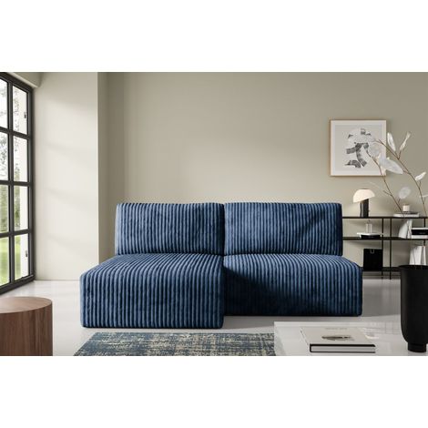 Ecksofa mit Schlaffunktion NATALIA XS in Stoff Tilia Dunkelblau Ottomane Links