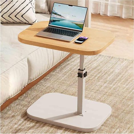 Mesa auxiliar ajustable (45-80 cm) de madera natural y metal. (1/5)