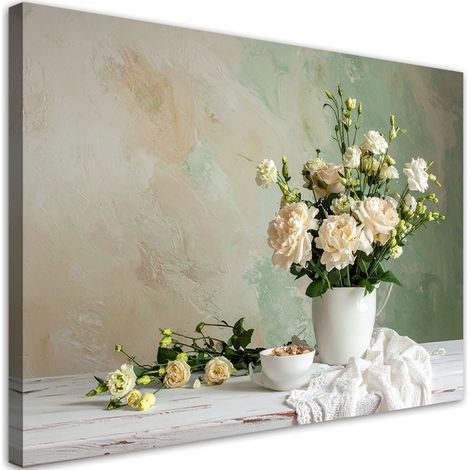 Cuadro sobre Lienzo, Ramos de flores shabby chic ramo de rosas sobre fondo pastel, 30x20 (1/5)