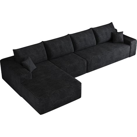 Divano angolare modulare 340 cm nero in tessuto con chaise longue a L (1/5)