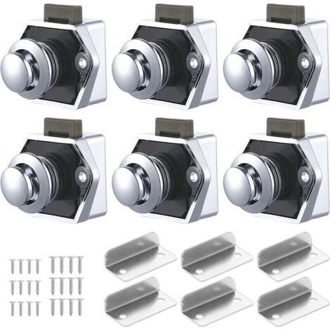 6 Pcs Loquet Bouton Poussoir Sans Clé Serrure Tiroir Verrou Porte Placard pour Caravane Camping Car Bateau (1/4)