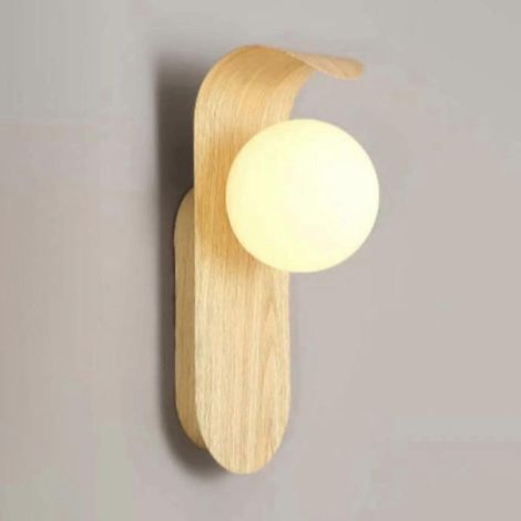 Applique murale moderne du milieu du siècle avec globe en verre, lampe de style ferme en bois de noyer pour chambre et salon (1/5)