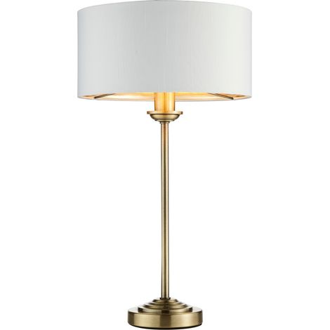 Endon Highclere Lampada da Tavolo 1 Luce in Ottone Anticato, Tessuto Bianco Vintage (1/5)