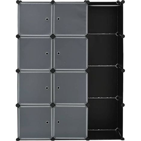 Armoire Modulaire 9 Compartiments, Dressing Noir et Blanc 109x36.5x143 cm, Étagère de Rangement Cube pour Chambre et Salon (1/5)