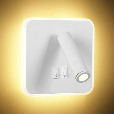 royaluxe - Applique murale LED moderne 8W avec interrupteur pivotant à 350° Spot mural LED 3W Applique murale intérieure pour chambre à coucher chevet salon salle d'étude, blanc 3000K (1/5)
