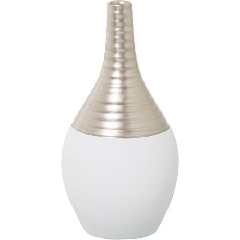 Vase de Table en céramique Blanc Mat et Champagne 19x19x38 cm