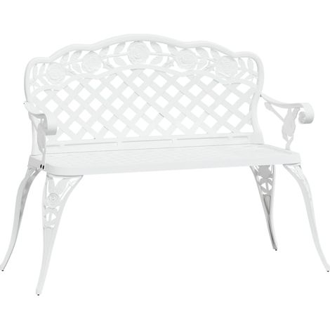 Banc de jardin meuble de patio d'extérieur terrasse 108 x 60 x 83 cm aluminium coulé blanc (1/5)