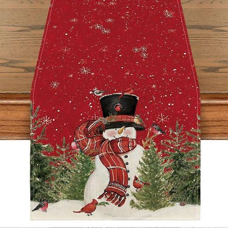 Chemin de table motif oiseaux et sapins de Noël, décoration de table hivernale pour la cuisine et la salle à manger. (1/5)