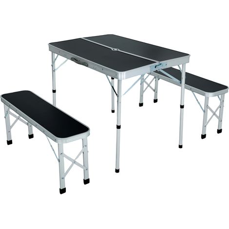Mesa de camping ROI con 2 bancos plegables en color Negro (1/5)