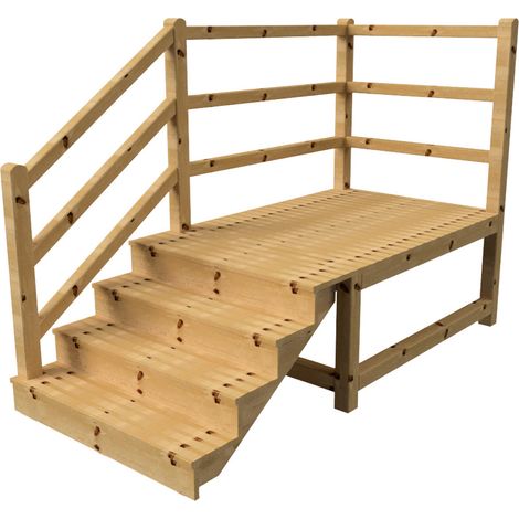 MILANO - Escalier en bois 4 marches H71 cm - avec contre-marches - Palier L120 x P189 cm - Rambarde escalier gauche, palier gauche et en face