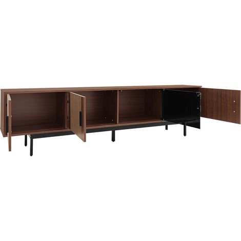 Mueble TV moderno con LED y puertas de cristal nogal HAVRYA (1/5)