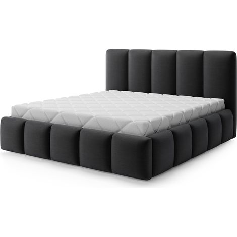 Lit coffre adulte VIKA – Lit capitonné en velours italien avec sommier relevable-Anthracite-160x200 (1/5)