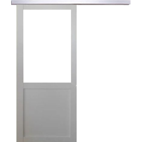 Porta scorrevole bianca da officina H204 x L83 senza montante + binario in alluminio (1/5)