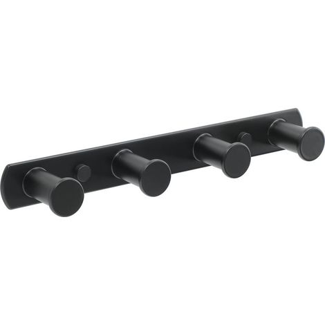 Wall Mounted Coat Rack with Towel Hooks, Screw-On Wall Mounted Towel Holder for Bathroom and Kitchen, Matte Black Stainless Steel Finish, Four Hooks (1/5)