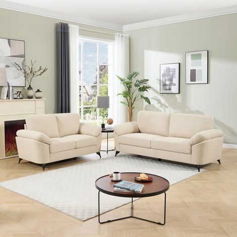 MALMO MODERN SCANDI STYLE FABRIC LIVING ROOM 2+3 SEATER SOFA SET BEIGE