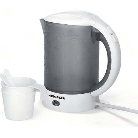 Bouilloire électrique de voyage Aigostar 650 W 0,6 L, mini bouilloire portable en plastique, idéale pour la chambre d'étudiant et le bureau.