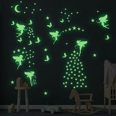 1 pc autocollant lumineux, autocollant mural de plafond autocollant de plafond décoratif points de lune fluorescents et étoiles lumineuses (1/5)