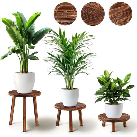 Lot de 3 tabourets à fleurs en bois, hauteur 4" 7" 11" support à plantes support à fleurs pour différentes tailles de pots, tabouret, repose-pieds, étagère moderne pour balcon, jardin, salon (1/5)