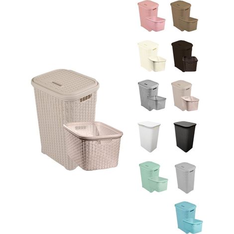 Cesto Ropa Sucia Pongotodo con Tapa y Asas  Cesta Colada Plástico Ratán  Cubo Ropa Sucia Ventilado  Baño Dormitorio  38L/60L
