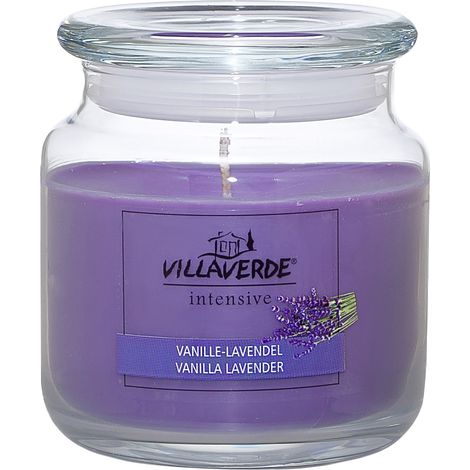 Villa Verde Duftkerze im Glas m. Deckel Vanille-Lavendel, H 10 cm, Ø 10 cm Duftkerzen