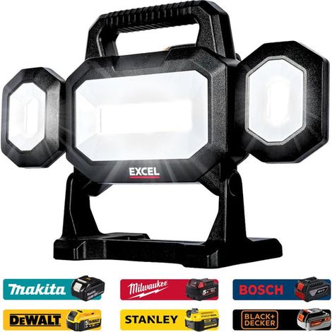 Excel 18V LED Work Light 5000 Lumens Fits With Dewalt, Makita, Bosch, Black & Decker,Stanley, Milwaukee (1/4)