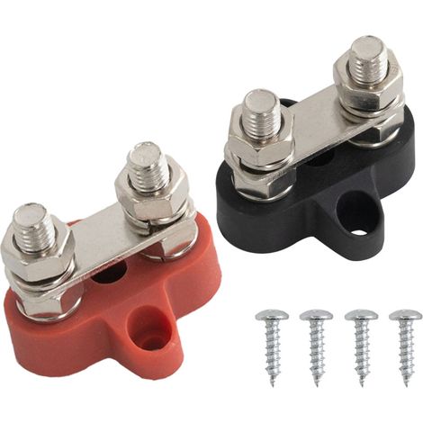 Car, RV, Yacht Battery Terminal Blocks M6/M8/M10 Heavy Duty Terminal Blocks 12V/24V Accessories - M8 Dual Blocks - Black + Red - (1/4)