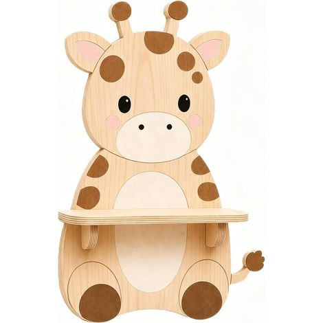 Giraffe-shaped shelf, sleek finish, pine wood shelf, for children's room, kids' room, baby room (1/5)
