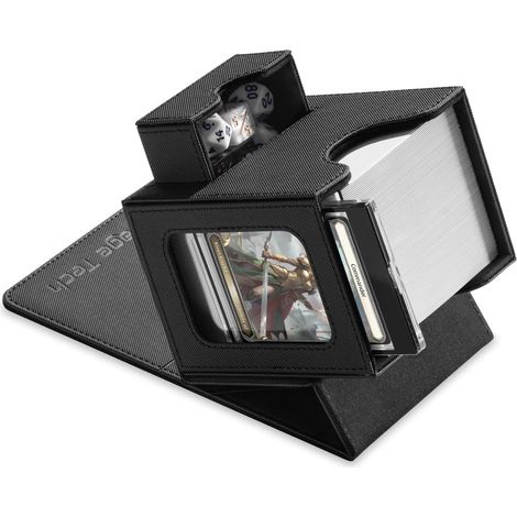 Boîte de rangement pour deck de cartes Commander – Design, présentoir Commander, compatible avec 100 cartes à double manche, brique à cartes 35pt et bac à dés – Noir (1/5)